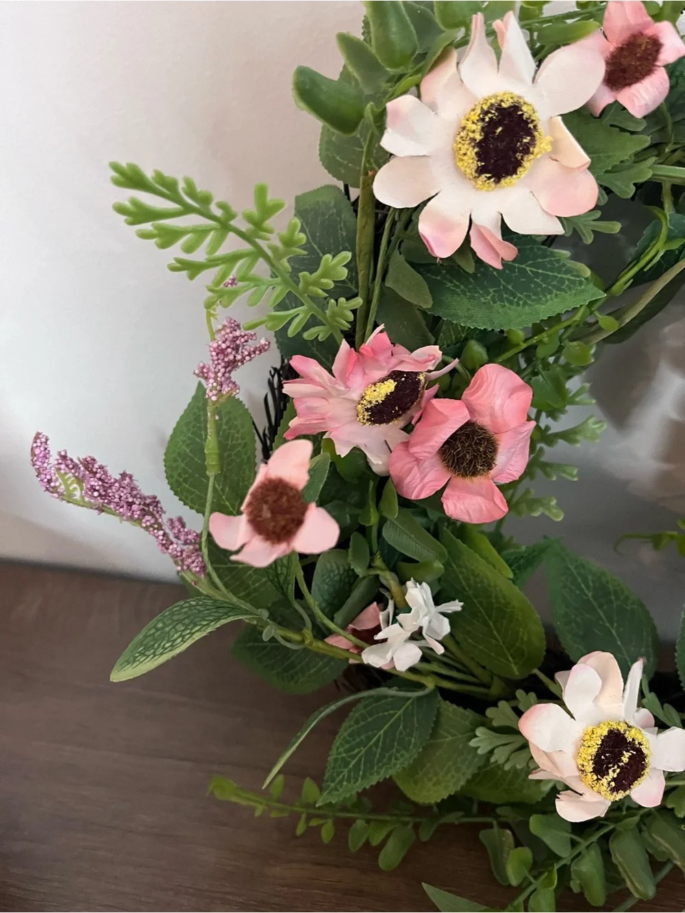 Artificial Pink and White Floral Wreath - Home Holiday Decor